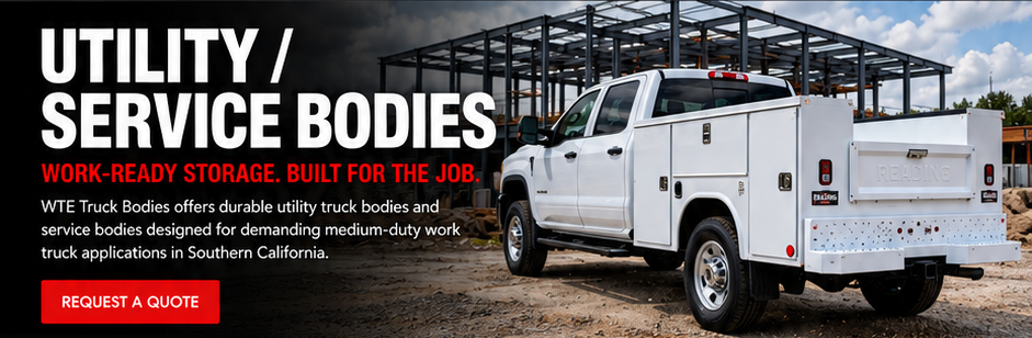 Utility Banner Utility service truck body in Los Angeles installed by WTE Truck Bodies